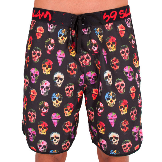 Pánské Plavky 69SLAM Krátké Boardshort Medium hibiscus skull черено