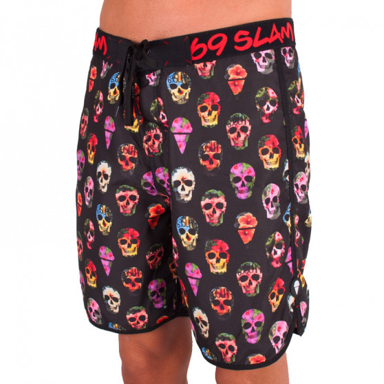 Pánské Plavky 69SLAM Krátké Boardshort Medium hibiscus skull черено