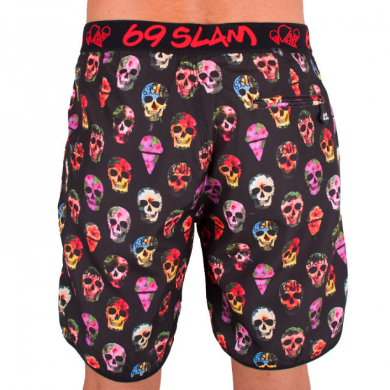 Pánské Plavky 69SLAM Krátké Boardshort Medium hibiscus skull черено