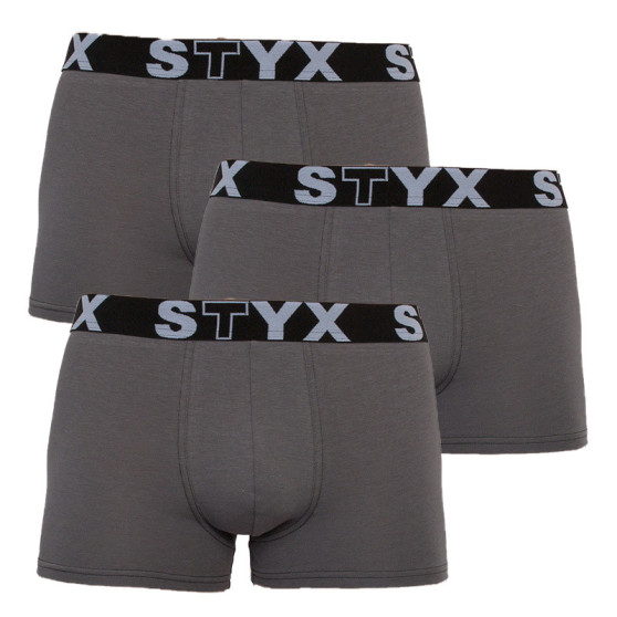 3PACK Мъжки боксерки Styx спортни еластични oversize тъмно сиви (R10636363)