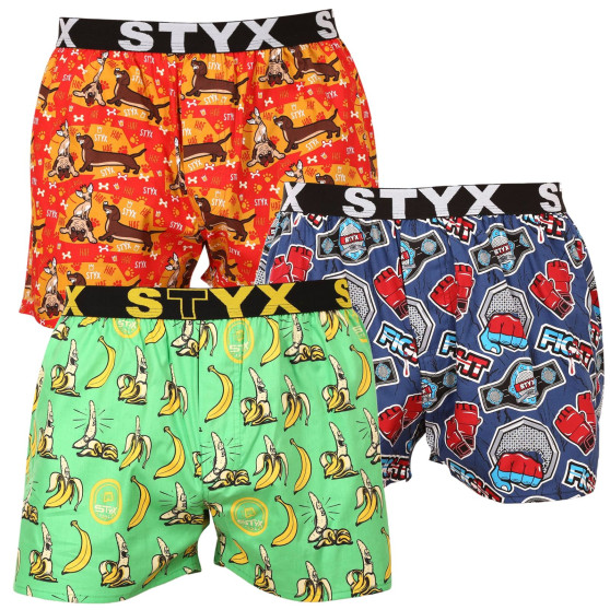 3PACK Мъжки боксерки Styx изкуство спорт гума многоцветен (3B13946)