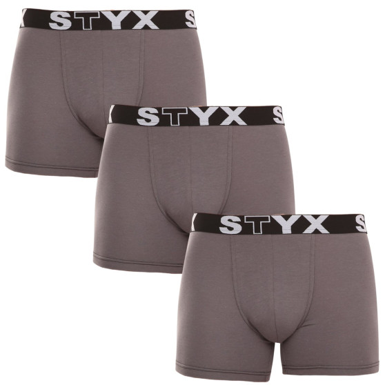 3PACK Мъжки боксерки Styx дълги спортни еластични тъмно сиви (3U1063)