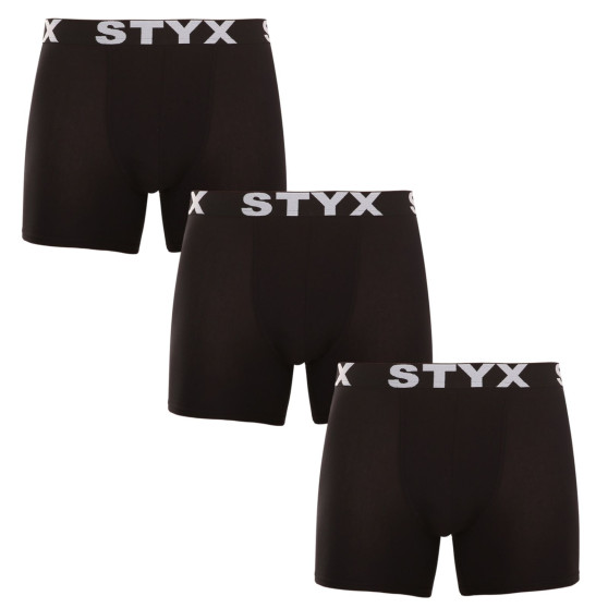 3PACK Мъжки боксерки Styx дълги спортни еластични черни (3U960)