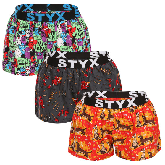 3PACK Дамски боксерки Styx изкуство спорт гума многоцветен (3T15245)